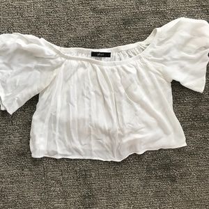 White ruffled off the shoulder crop top